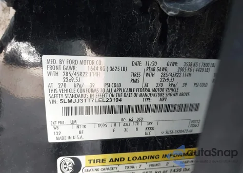 2020 Lincoln Navigator Black Label L z USA, uszkodzony, nr VIN 5LMJJ3TT7LEL23194